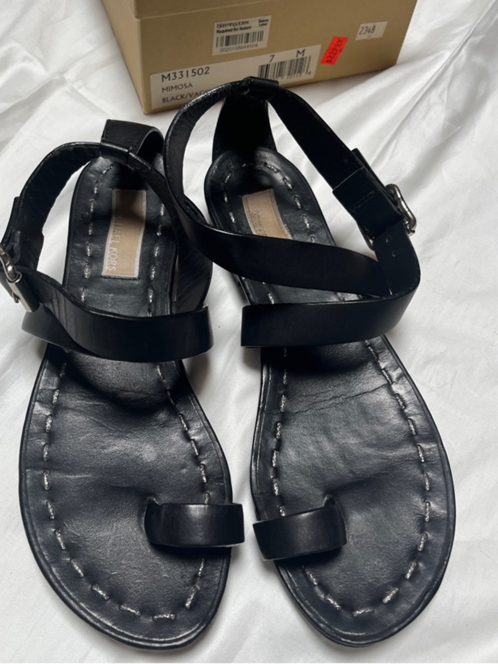 Michael Kors Black Leather Ankle-Strap Toe-Loop Sandals Sz 7** - Picture 4 of 7